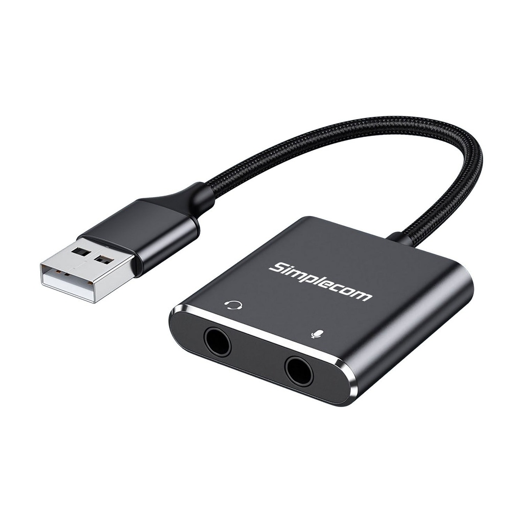Simplecom USB-A to 3.5mm Audio and Microphone Sound Card Adapter