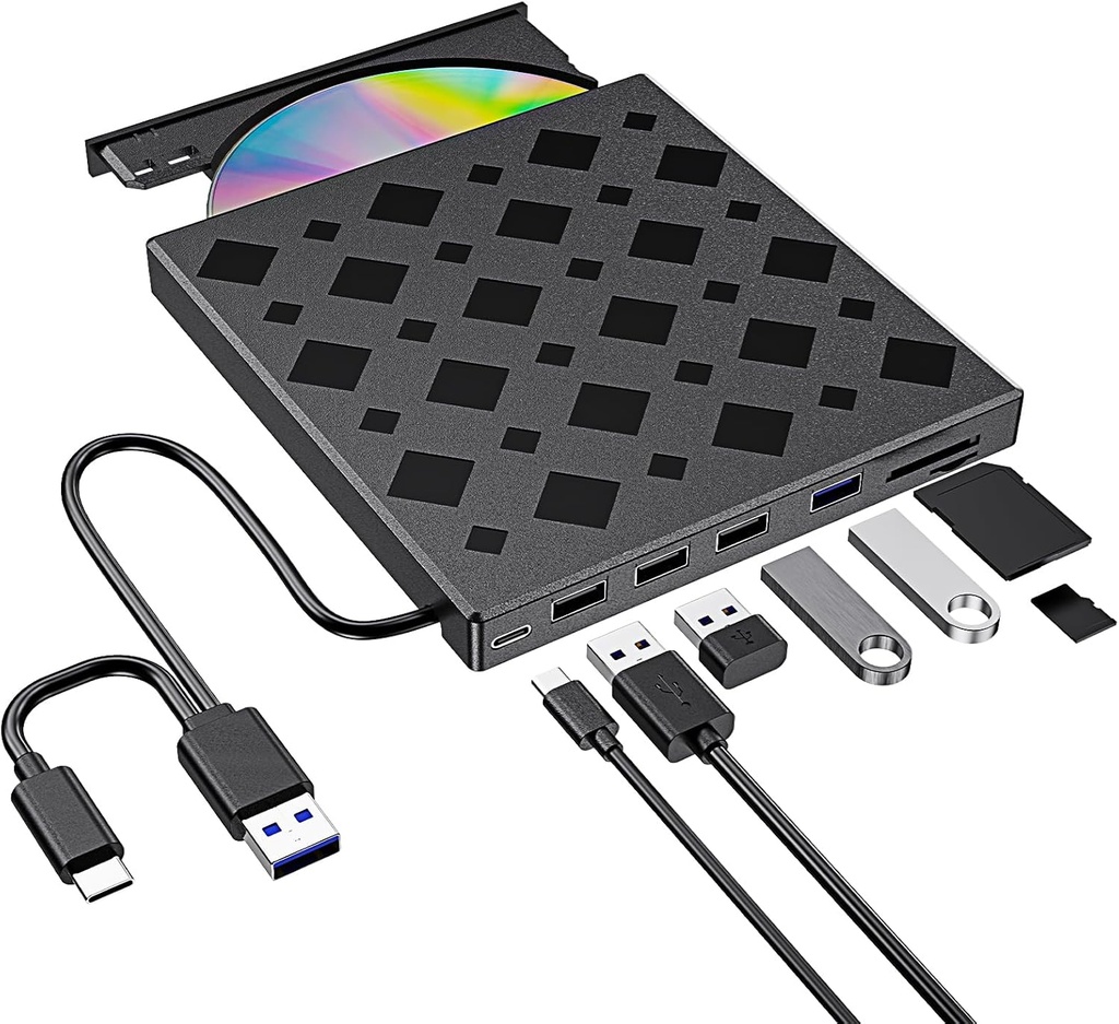 7-in-1 External CD/DVD Drive USB-A or USB-C