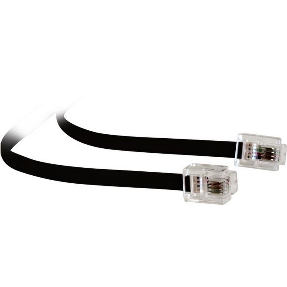 RJ12 Modular Plug-to-Plug Telephone Line Cord (6P4C) — Black — 5m