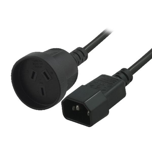 8Ware Power Extension Cable — 3‑Pin AU Plug to IEC C14 (Male/Female), 15 cm, Black.