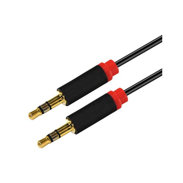 Astrotek 2m 3.5mm Stereo AUX Cable (Male to Male) – Flat, Black/Red Mold